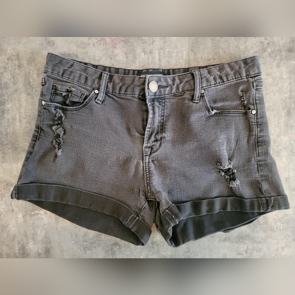 PRETTY PERFECT 9/29 | Distressed Black Denim Cut Off Shorts Button Zip Fly